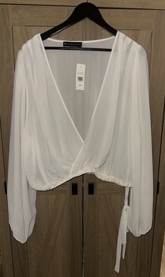 Fashion 2 Figure Shear Off White Long Sleeve Blouse Top Size 2, 18/20, Plus Size