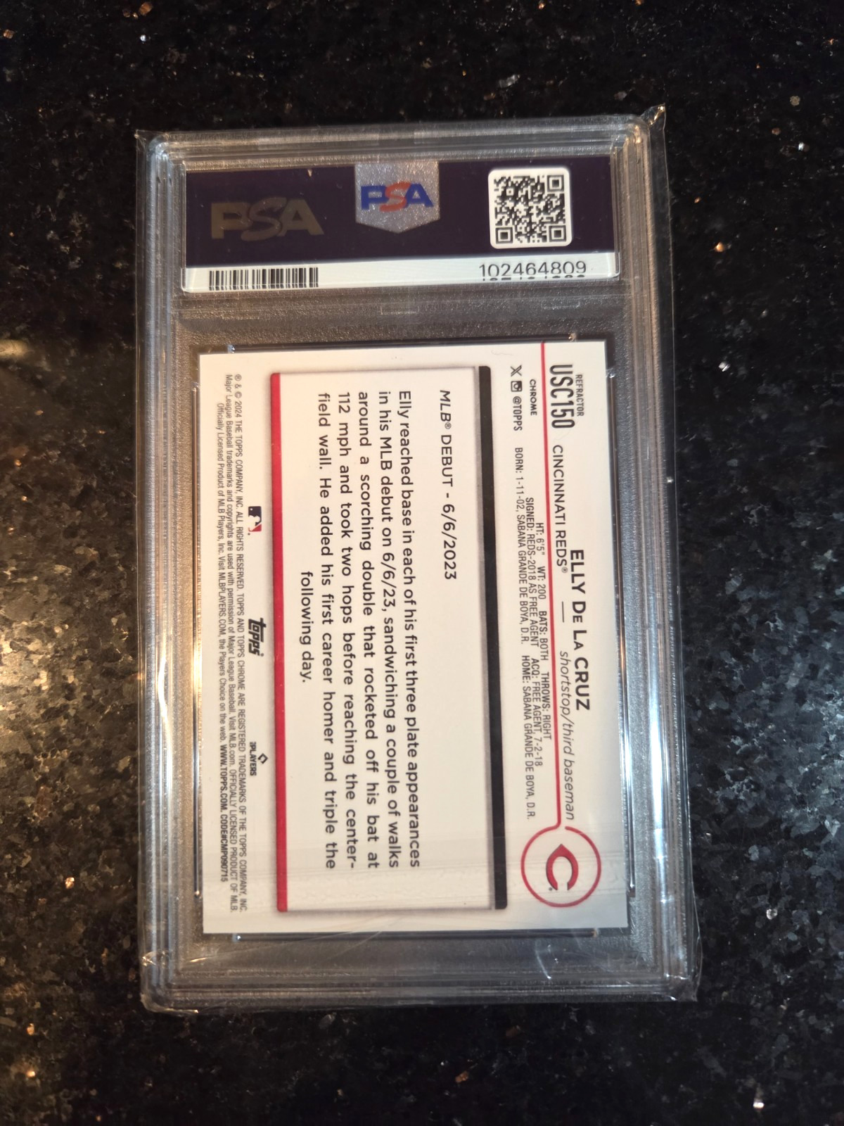 2024 Topps Chrome Update Elly De La Cruz Rookie SP Prism PSA GEM MT 10 #USC150 view 2