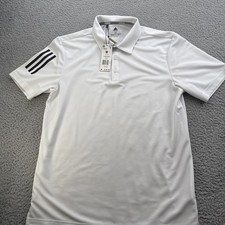 ADIDAS GOLF 3 Stripe Basic Polo Shirt Mens Medium S/S White Black