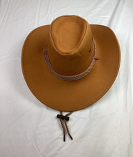 Women  s Brown Western Cowboy Hat, Solid, Wide Brim, Chin Strap, OS