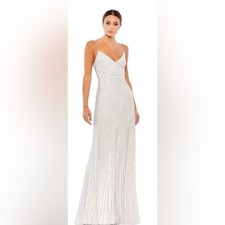 Mac Duggal Silver Striped Maxi Dress SZ 10 Style 10817 NWT