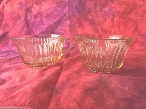 Vintage Pink Depression Glass Queen Mary Coffee/Tea Cups 1930s To 40s EUC