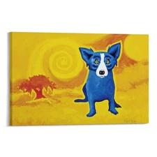 George Rodrigue Blue Dog-Yellow Sun,Home Decor Wall Art Canvas Print Painting