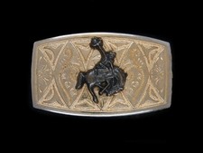 UB15115 VINTAGE 1970s BRONC RIDER RODEO WESTERN COWBOY BELT BUCKLE