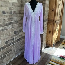 VINTAGE Erica Loren Pink Nylon Lace Nightgown Robe Set USA Women's Size L 19D1