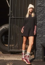 Free People FP Movement Hot Shot Romper Tee Women's Small Black Shorts Pockets