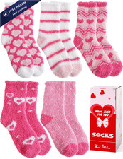 MOGGEI Fuzzy Socks for Women Galentines Day Gifts Fluffy Medium, Pink Heart