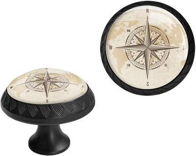 6 Pack Black Drawer Pulls Knobs, Vintage Nautical Compass Design
