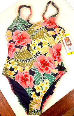NWT Hurley Womens 1 Pc 4-way Stretch UPF 50 Pink Floral Beach Swimsuit Sz S