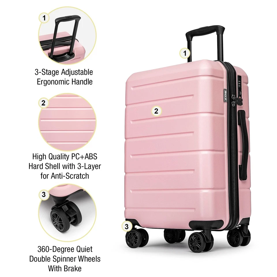 Equipaje de mano rígido rosa 22x14x9 aprobado por aerolínea con bloqueo TSA rígido... Foto 4 de 4