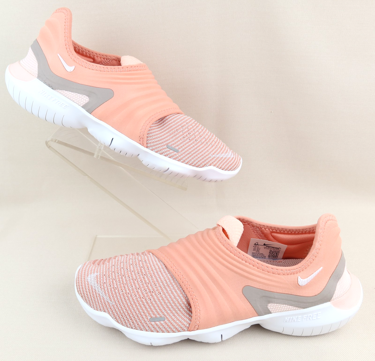 Nike Womens Free RN Flyknit Running Shoes Pink Quartz White