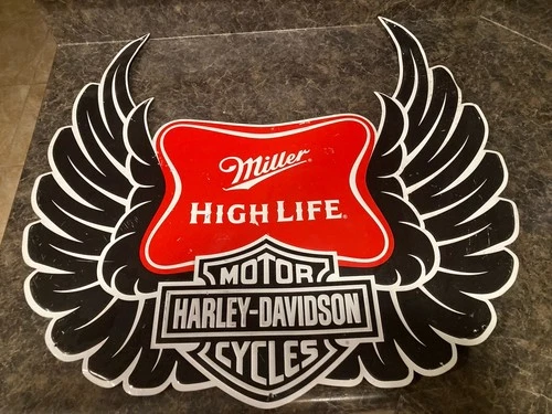 Vintage Harley Davidson Miller High Life sign embossed motorcycle beer XL 25x23