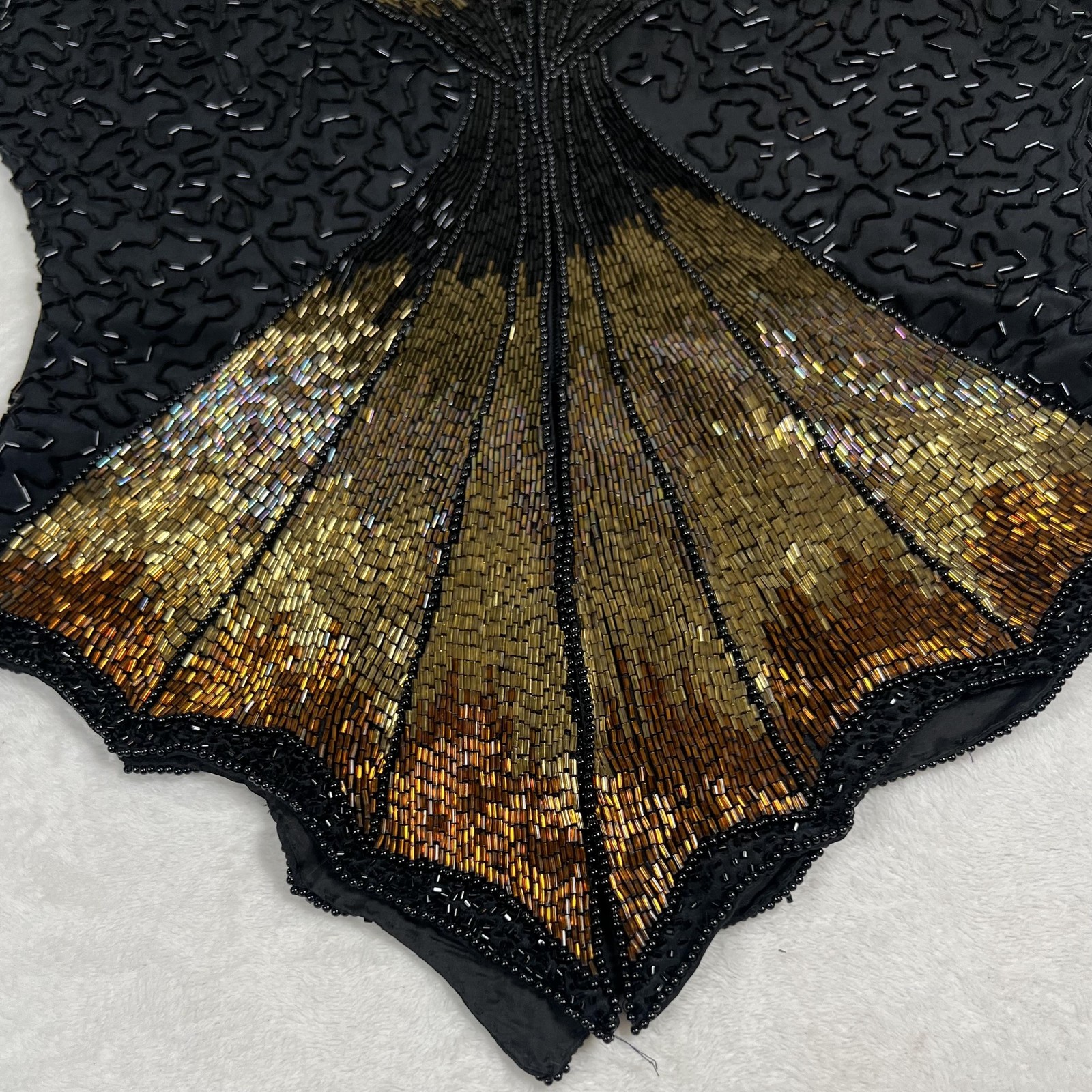 Vintage Oleg Cassini Shirt Womens Small Black Gold Beaded Silk Evening Top 80s