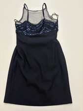 Dave and Johnny Dress 6 Dark Blue Sequin Illusion Sweetheart Formal Sheath VTG