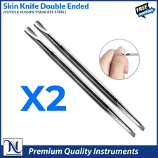 Cuticle & Nail Pusher Long Flat Skin Care Knife Finger Nail Cleaner Tool X2