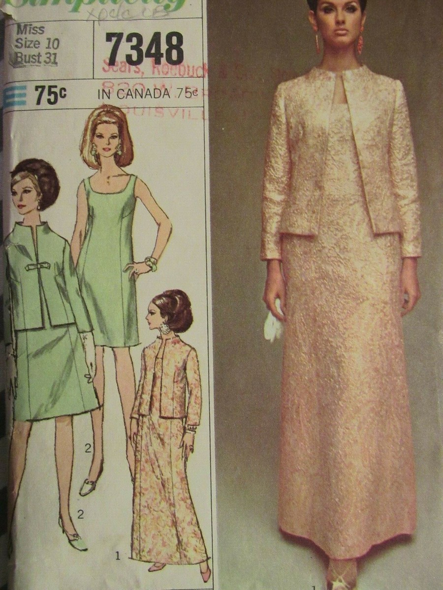 Swanky VTG 67 SIMPLICITY 7348 MS Formal Dress & Jacket PATTERN 10/31B C Listing!