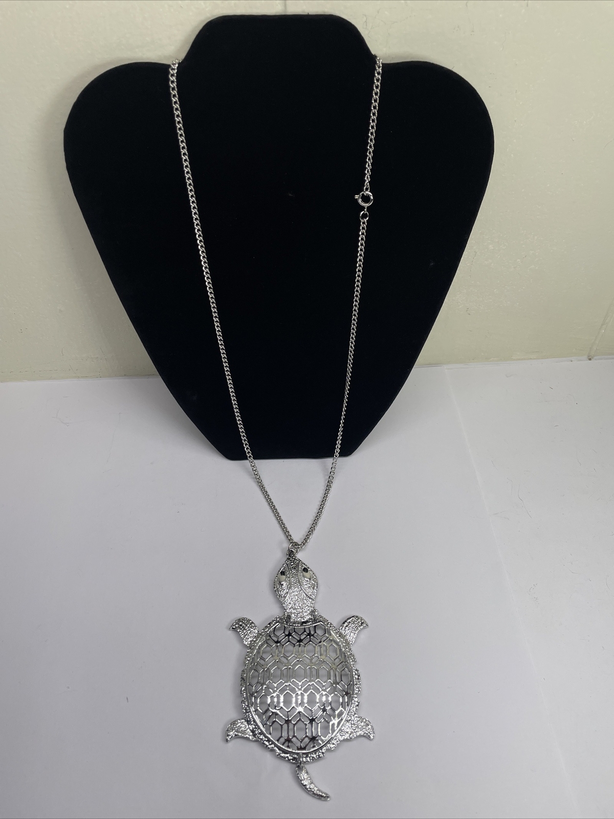 Silver Plated Large Solid Turtle Necklace Pendant… - image 1