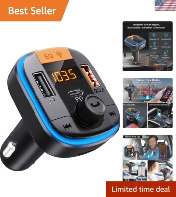 Bluetooth 5.0 FM Radio Receiver with Hands-Free Calling & LED Backlight for Cars
