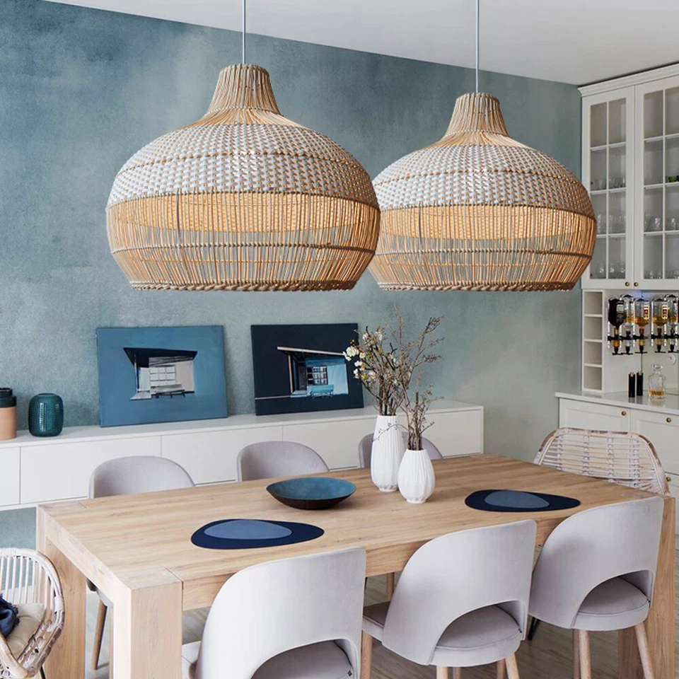 Weiße Rattan Hängeleuchte Gewebte Rattan Lampenschirm Tropische Rebe Leuchte - Bild 2 von 4