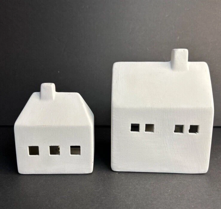 2 Stoneware House Candles Lights Matte White Finish, Pre-Owned - Image 2 of 4