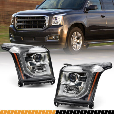 Pair For 2015-2020 GMC Yukon Projector Halogen Headlights LED DRL Headlamps Set