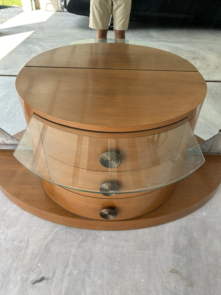 Tocador o tocador vintage Art Deco con espejo redondo grande Foto 4 de 4