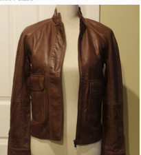 Authentic Lacoste Women's 100% Brown Leather Jacket Size Small