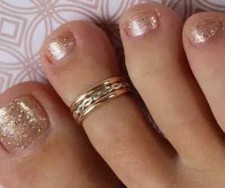 Women's Solid 925 Silver Metal 3 Row Adjustable Toe Ring 14k Two-Tone Gold FN