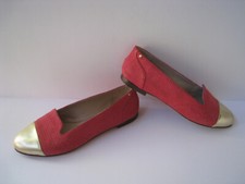 JULIE LOPEZ LIZARD PRINT RASPBERRY LEATHER GOLD CAP BALLERINA FLATS LADIES 7.5B 