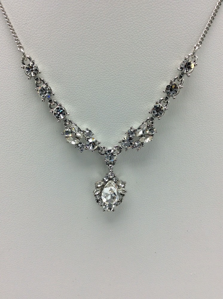 $68 Givenchy Multi Crystal Silver Tone Teardrop Pendant