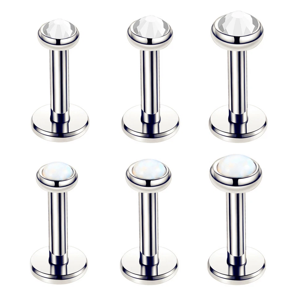 6pc 3/4/5mm Opal CZ Labret Ring Monroe Lip Stud Internal Thread Piercing 6-12mm Foto 3 de 4