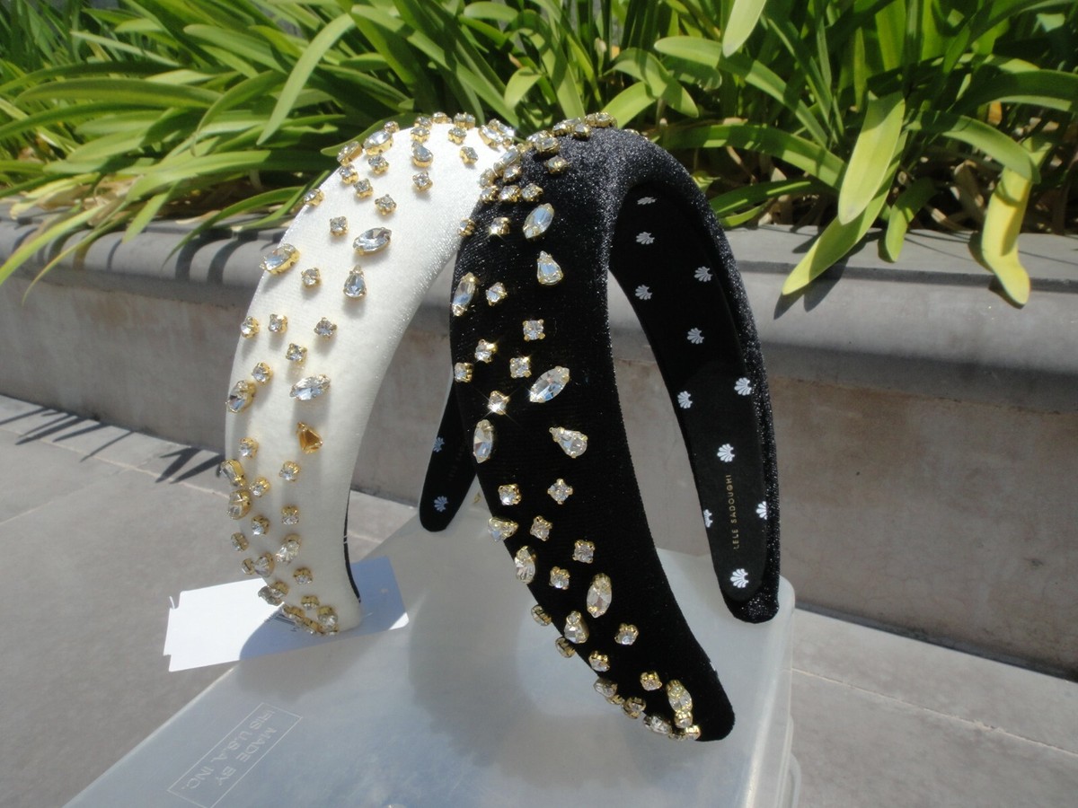 Lele Sadoughi Jet Velvet Crystal Padded Headband RARE Lele Sadoughi Pearls Jet Black Velvet Headband - Etsy main image 2