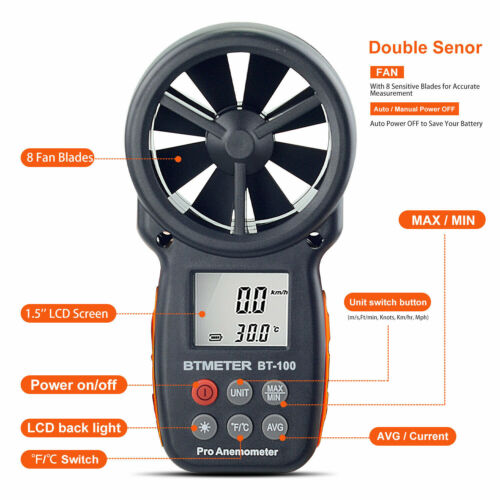 Handheld Anemometer Digital Wind Speed Meter Vane Gauge Air Flow Velocity Tester - Picture 4 of 9