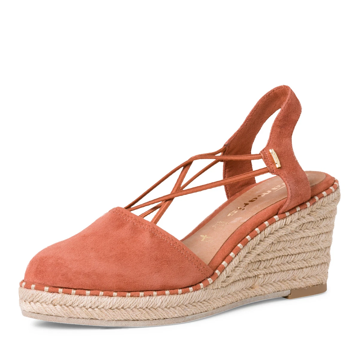 Ladies Orange Faux Suede Wedge Sandals Elasticated Espadrille