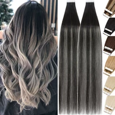 Balayage Tape In 100% Real Remy Human Hair Extensions Skin Weft Thick Full Head