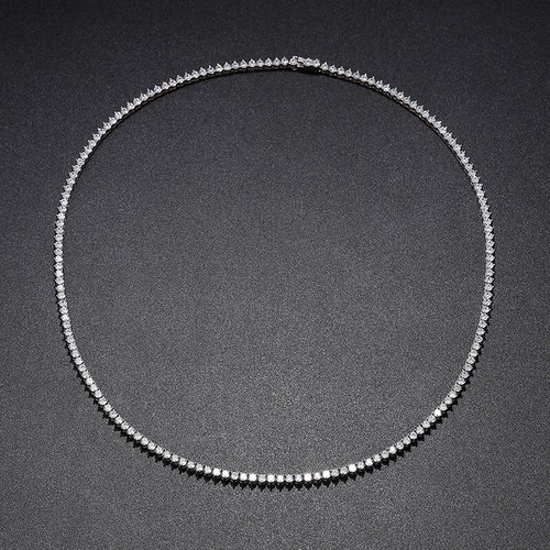 5A Cubic Zirconia Tennis Chain Necklace 3 Prong 925 Sterling Silver for Women - Picture 2 of 6