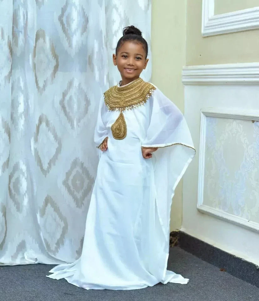 Eid Kids Long  Georgette Moroccan Stylish Wedding New Hand Work Kaftan Ramzan - Image 2 of 3
