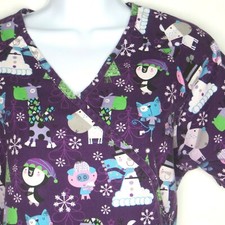 UA Scrubs Lg Top Winter Christmas Purple Giraffe Pig Penguin Snowman Nurse Vet