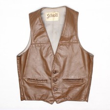 VTG Schott Sportswear Vest Mens M Brown Leather Button Made in USA