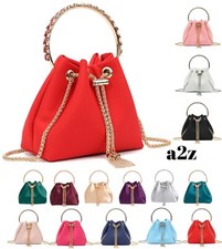 Women's Evening Satin Bucket Clutch Bag Top Handle Tassel Wedding Party Handbag