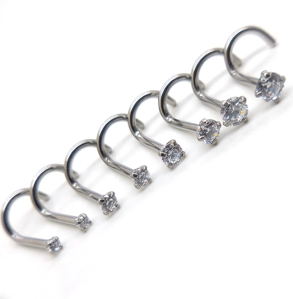 Par de tornillos de nariz tono dorado 18G 20G anillos anillo acero inoxidable transparente circonita cúbica 1,5-3 mm perno NUEVO Foto 3 de 4
