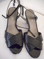 Size 6 Ann Taylor Loft 3" wedge heel black patent leather strappy sandal