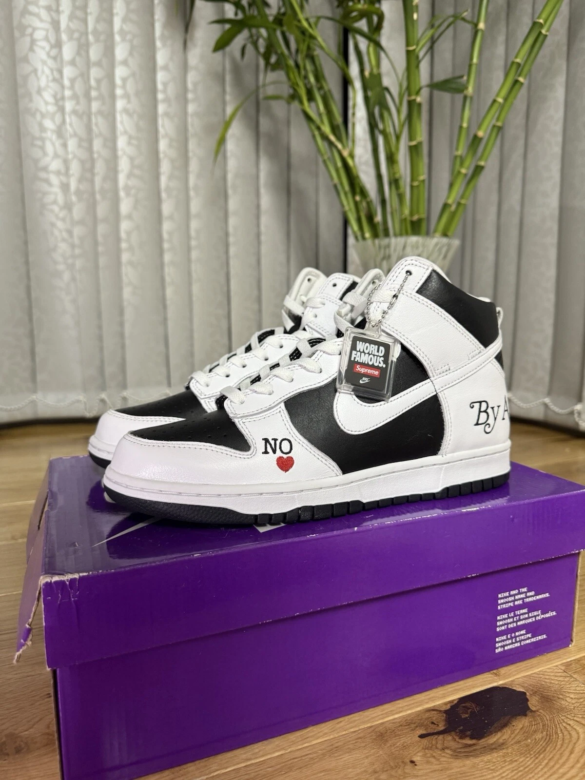 ✅Nike SB Dunk High Supreme By Any Means   Noir Blanc UK 7 / US 8