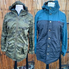 Obey Designer Reversible Camo Print Blue Mix Hooded Parka Rain Coat Size M 12 14