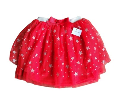 New BABY SARA by Sara Sara M Red Silver Star Glitter Pull On Tutu Skirt Girl