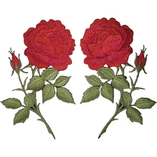 Pair of Red Rose Flower Patches Iron On Sew On Jeans Clothes Flowers Patch Badge