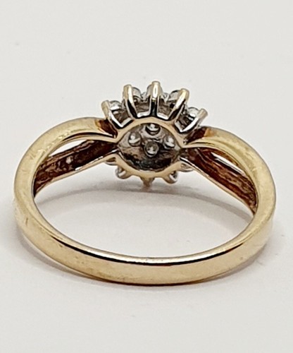 9ct Diamond Cluster Dome Split Shoulder Ring 9ct Yellow Gold Size L 1/2 Hallmark - Picture 8 of 22