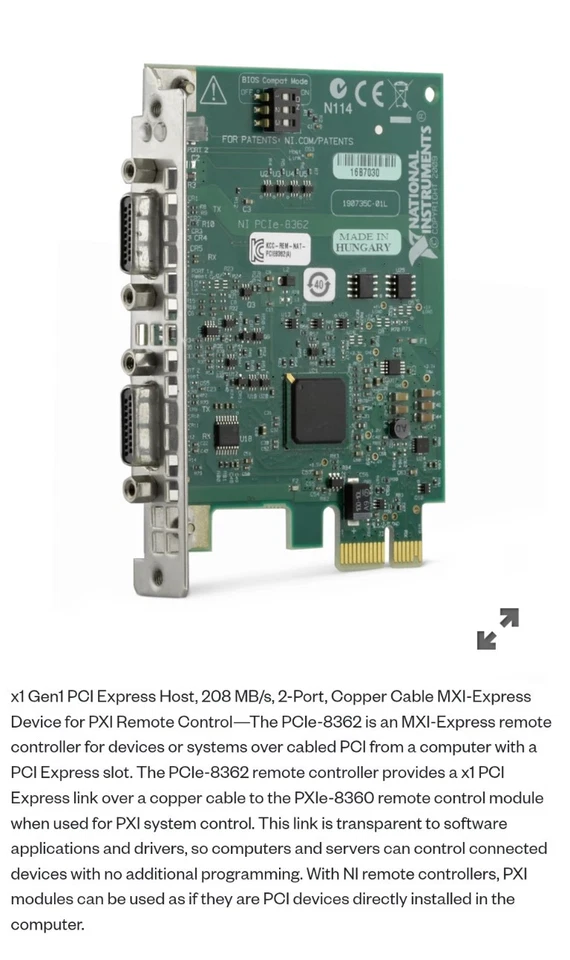 National Instruments PCIe-8362 MXI-Express Gerät für PXI Fernbedienung - Bild 2 von 4