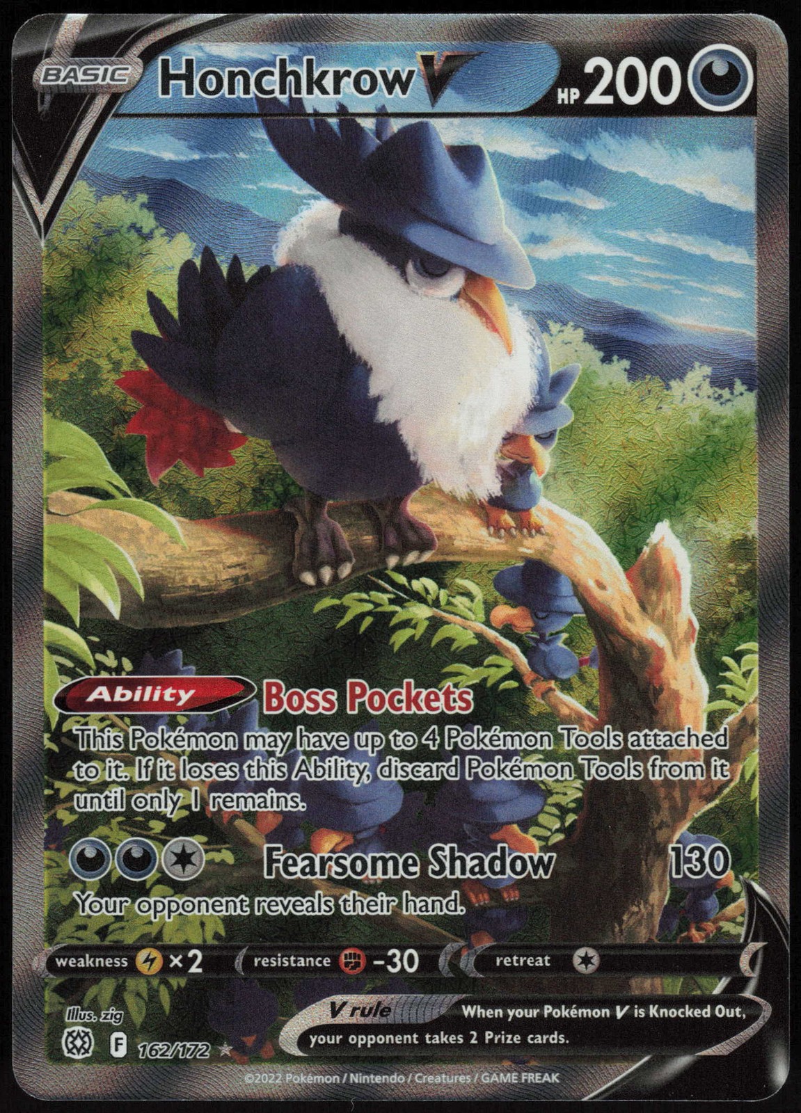 Honchkrow V (Alternate Full Art) Ultra Rare SWSH09: Brilliant Stars 162/172 NM