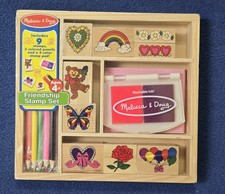 Melissa and Doug Wooden Stamp Set Friendship Hearts Rainbow Balloons Bear Sealed